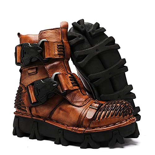 Men's Fantasy Combat Leather Ankle Boots - Brown