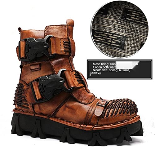 Men's Fantasy Combat Leather Ankle Boots - Brown