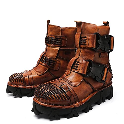 Men's Fantasy Combat Leather Ankle Boots - Brown