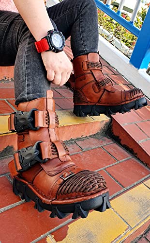 Men's Fantasy Combat Leather Ankle Boots - Brown