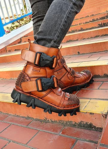 Men's Fantasy Combat Leather Ankle Boots - Brown