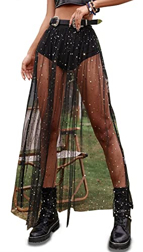 Dual Layer Sheer Maxi Skirt, Festival Clubwear