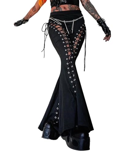 SEMATOMALA Women's Lace Up Flare Yoga Pants - Gothic