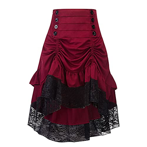 Gothic Lace Ruffled Skirt - Red, Large