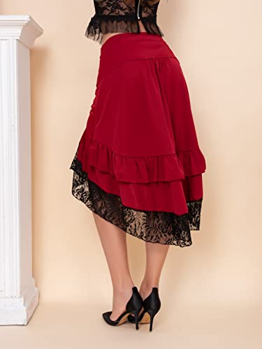 Gothic Lace Ruffled Skirt - Red, Large