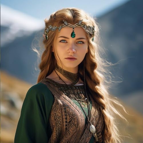 Renaissance Elf Costume with Lace Gloves and Headpiece