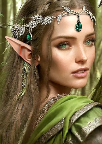 Renaissance Elf Costume with Lace Gloves and Headpiece