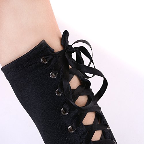 Lace Up Arm Warmer Satin Gloves Black