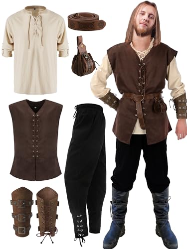 Men's Renaissance Costume Set: Vest, Shirt, Pants, Belt