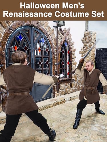 Men's Renaissance Costume Set: Vest, Shirt, Pants, Belt