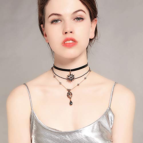 Layered Stars Pendant Choker Necklace for Women