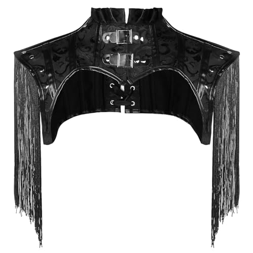 Charmian Steampunk Gothic Leather Shoulder Armor Shrug Black