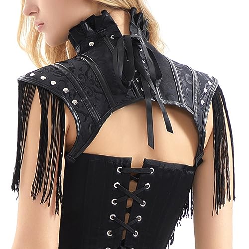 Charmian Steampunk Gothic Leather Shoulder Armor Shrug Black