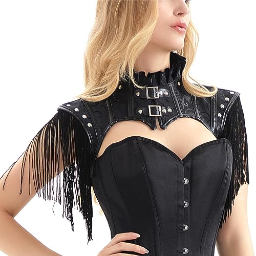 Charmian Steampunk Gothic Leather Shoulder Armor Shrug Black