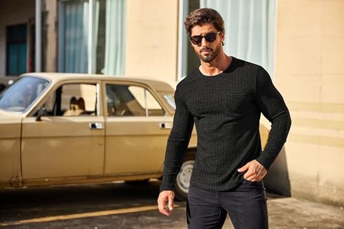 Black Bodybuilding Long Sleeve Muscle Shirt for Men