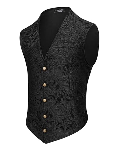 Steampunk Gothic Black Paisley Floral Men's Waistcoat