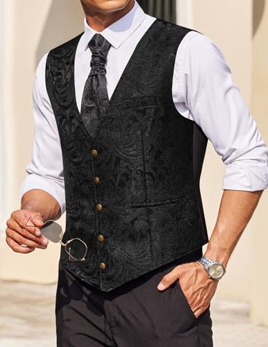 Steampunk Gothic Black Paisley Floral Men's Waistcoat