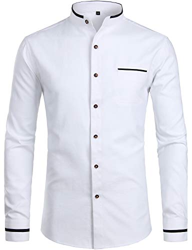 Men's White Mandarin Collar Shirt