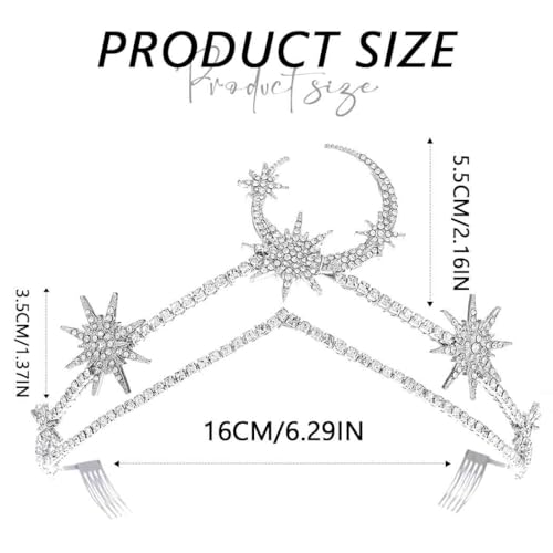 Star Moon Crown Goddess Headband for Women Girls