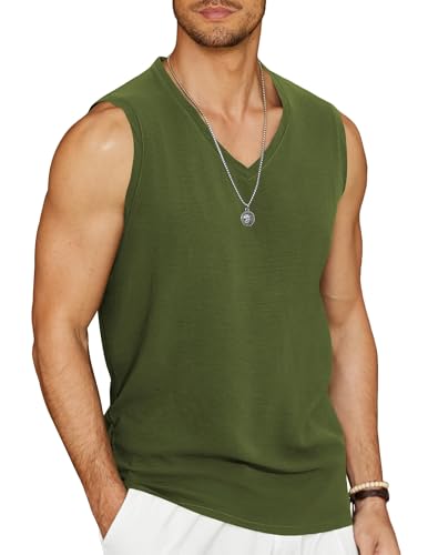 Men's Linen Tank Top, Army Green