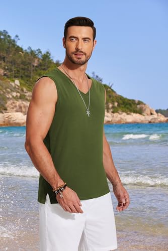 Men's Linen Tank Top, Army Green