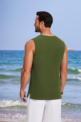 Men's Linen Tank Top, Army Green