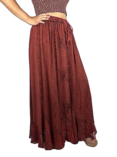 Burgundy Embroidered Lace Hem Maxi Skirt - L/XL