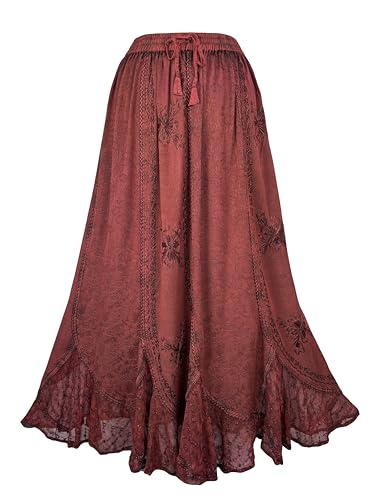 Burgundy Embroidered Lace Hem Maxi Skirt - L/XL