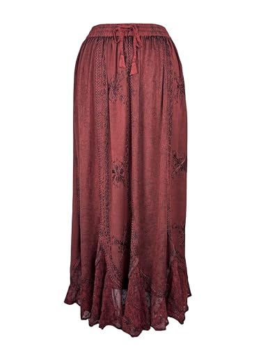 Burgundy Embroidered Lace Hem Maxi Skirt - L/XL