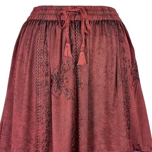 Burgundy Embroidered Lace Hem Maxi Skirt - L/XL