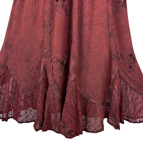 Burgundy Embroidered Lace Hem Maxi Skirt - L/XL