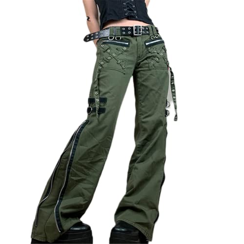Green Y2K Wide Leg Jeans for Women