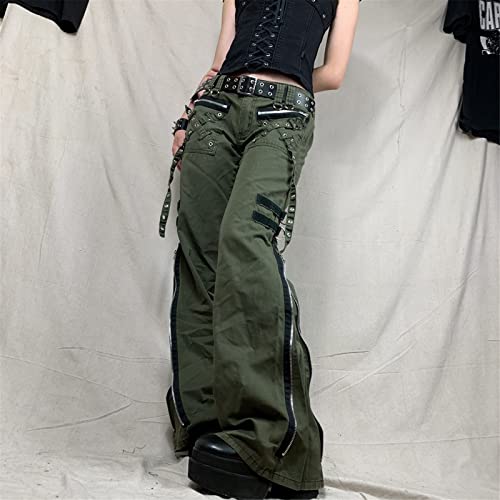 Green Y2K Wide Leg Jeans for Women