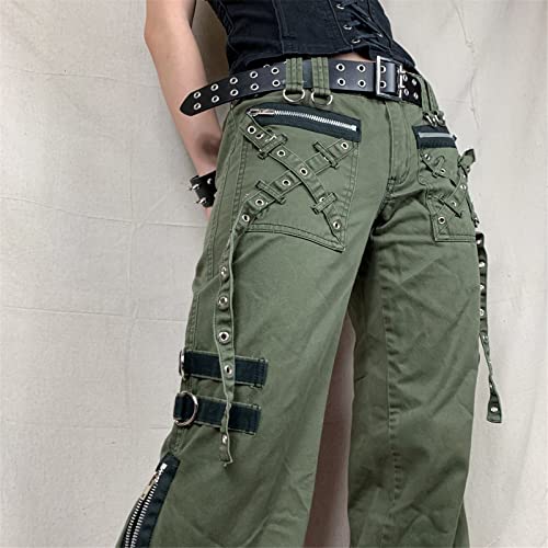 Green Y2K Wide Leg Jeans for Women