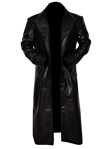 Matrix Morpheus Crocodile Leather Trench Coat - Black
