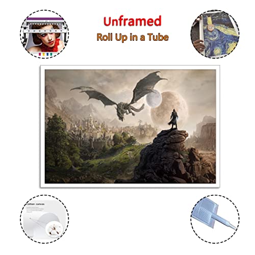 Dragons Elder Scroll Game Poster Canvas Wall Art