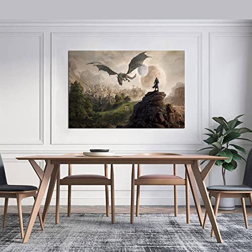 Dragons Elder Scroll Game Poster Canvas Wall Art