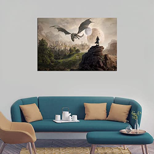 Dragons Elder Scroll Game Poster Canvas Wall Art