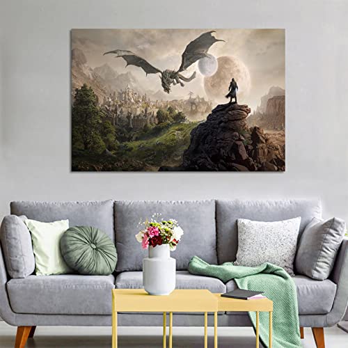Dragons Elder Scroll Game Poster Canvas Wall Art