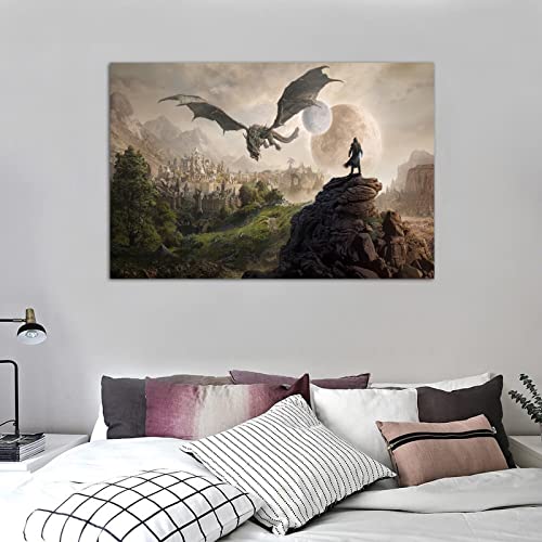 Dragons Elder Scroll Game Poster Canvas Wall Art