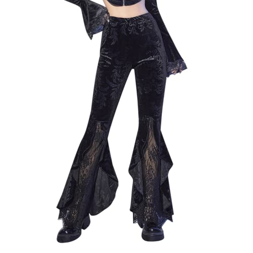 Steampunk Lace Wide Leg Velvet Flare Pants Women