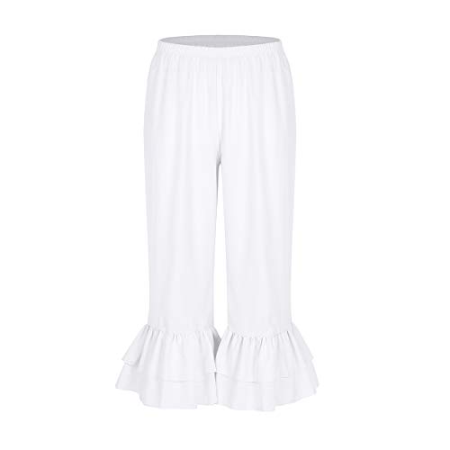 Yartina Women's Victorian Ruffles Hem Bloomers White