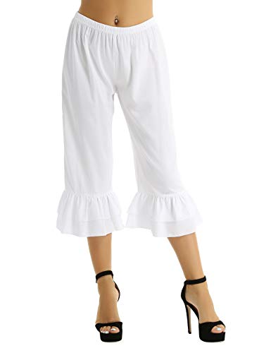 Yartina Women's Victorian Ruffles Hem Bloomers White