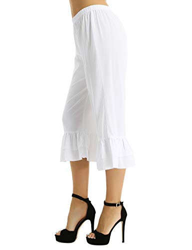 Yartina Women's Victorian Ruffles Hem Bloomers White