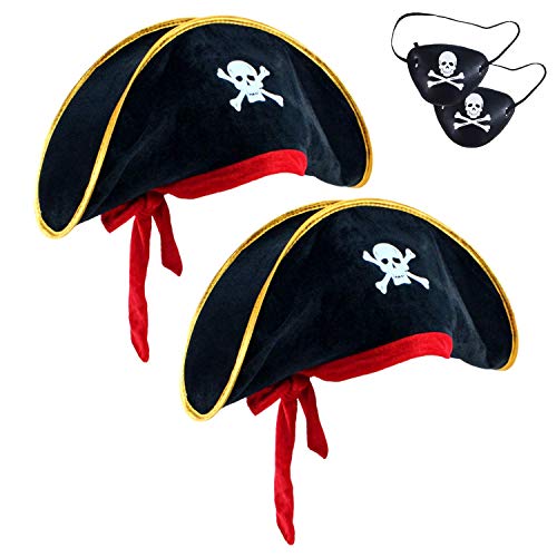 Skull Print Pirate Captain Costume Cap with Eye Patch