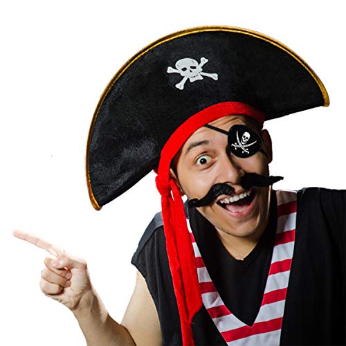 Skull Print Pirate Captain Costume Cap with Eye Patch