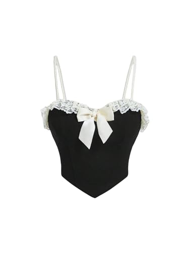 Verdusa Lace Bow Crop Cami Top in Black