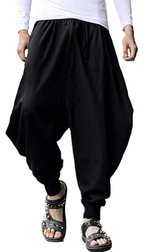 Black Anime Harem Pants with Elastic Waist