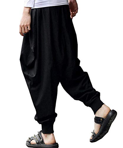 Black Anime Harem Pants with Elastic Waist