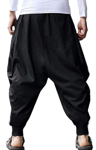 Black Anime Harem Pants with Elastic Waist